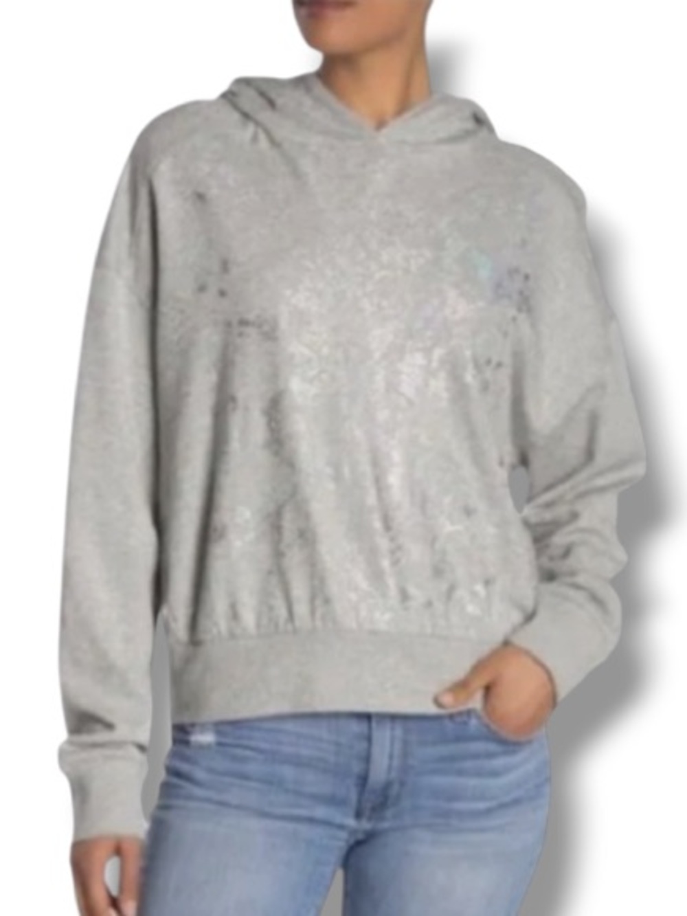 Socialite Women’s Grey Iridescent Snake Print Sweatshirt Hoodie Long Sleeve